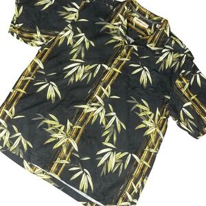 Tommy Bahama Shirt Men's XL Black Bamboo Print 100% Silk Camp Hawaiian